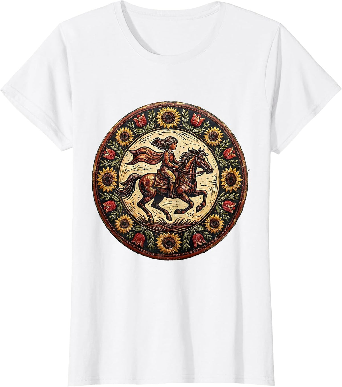 Patriotic Horse Rider with Streaming Flag T-Shirt - White