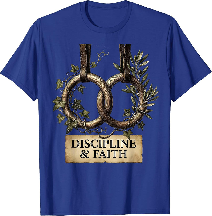 Discipline and Faith Gymnastics Cross Design T-Shirt - Royal Blue