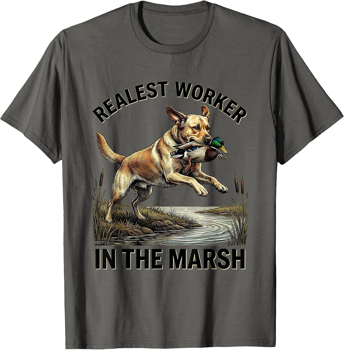 Men's Realest Worker In The Marsh Labrador Duck Hunting Heritage T-Shirt - Asphalt Grey