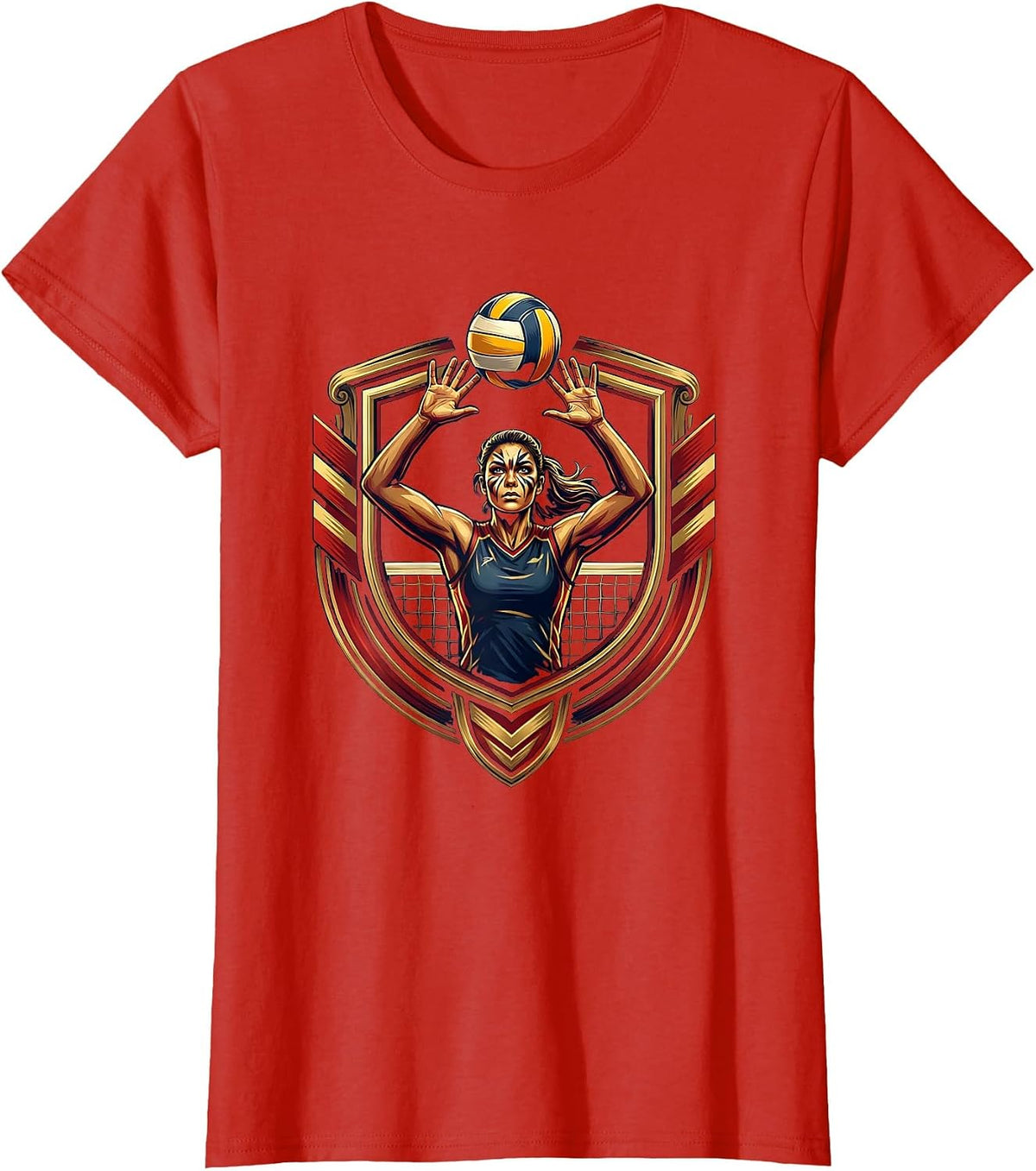 Women's Fierce Volleyball Blocker Warrior Face Paint T-Shirt - Red