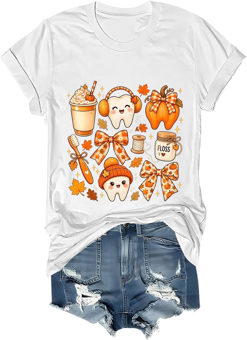Fall Dental Hygienist Shirt Funny Dental Assistant Thanksgiving T-Shirt - White