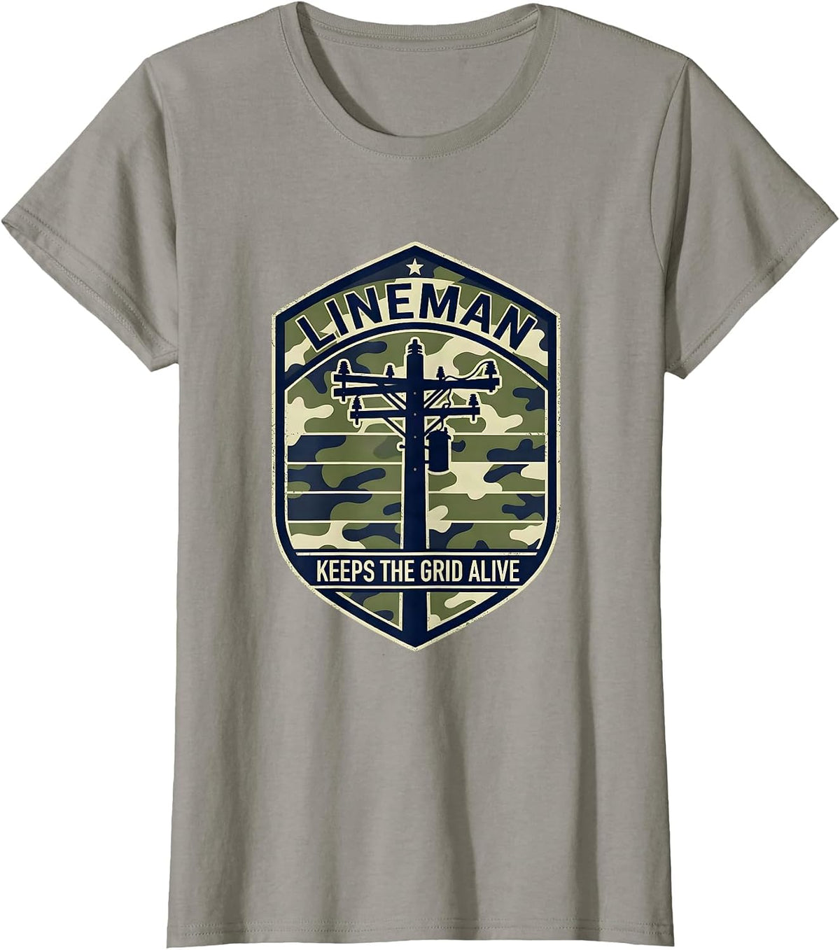 Women's Lineman Keeps The Grid Alive Patriotic Camo Military Veteran T-Shirt - Slate Grey