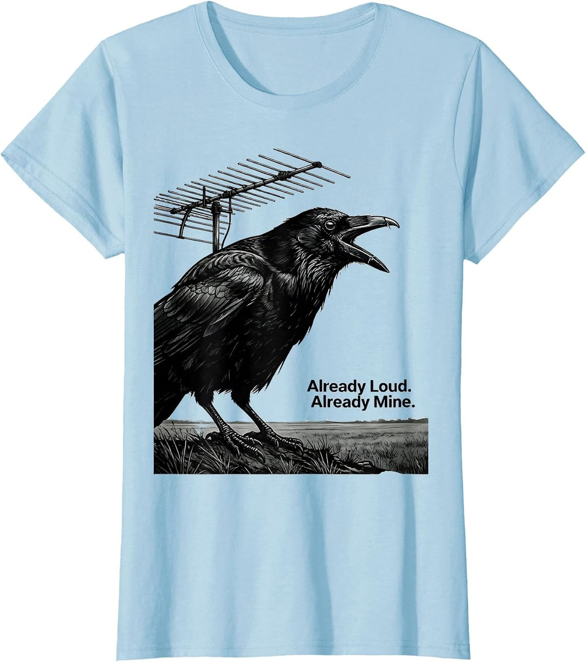 Already Loud Already Mine Funny Crow Bird Lover Gothic Humor T-Shirt - Baby Blue