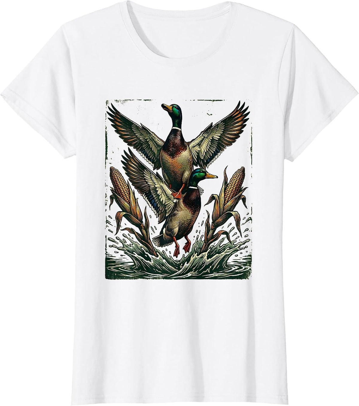 Bottomland Camo Mallards Flushing Flooded Corn T-Shirt - White