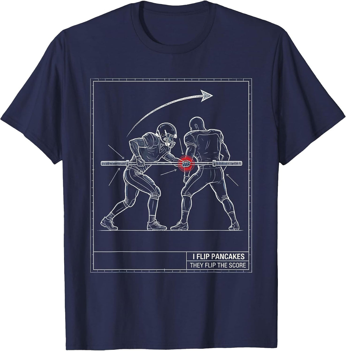 Men's I Flip Pancakes, They Flip The Score Funny Football Lineman T-Shirt - Navy Blue