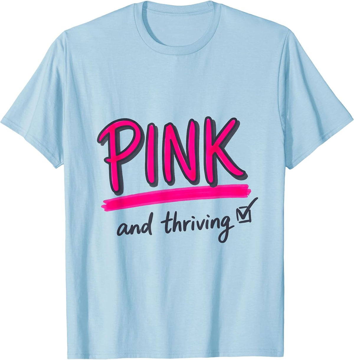 Men's Pink and Thriving Flamingo Graphic Design T-Shirt - Baby Blue