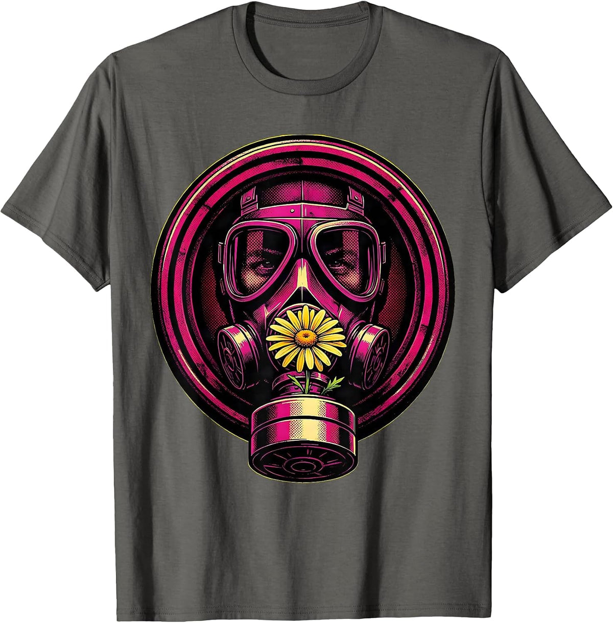 Punk Gas Mask Flower Graphic Tee T-Shirt - Asphalt Grey