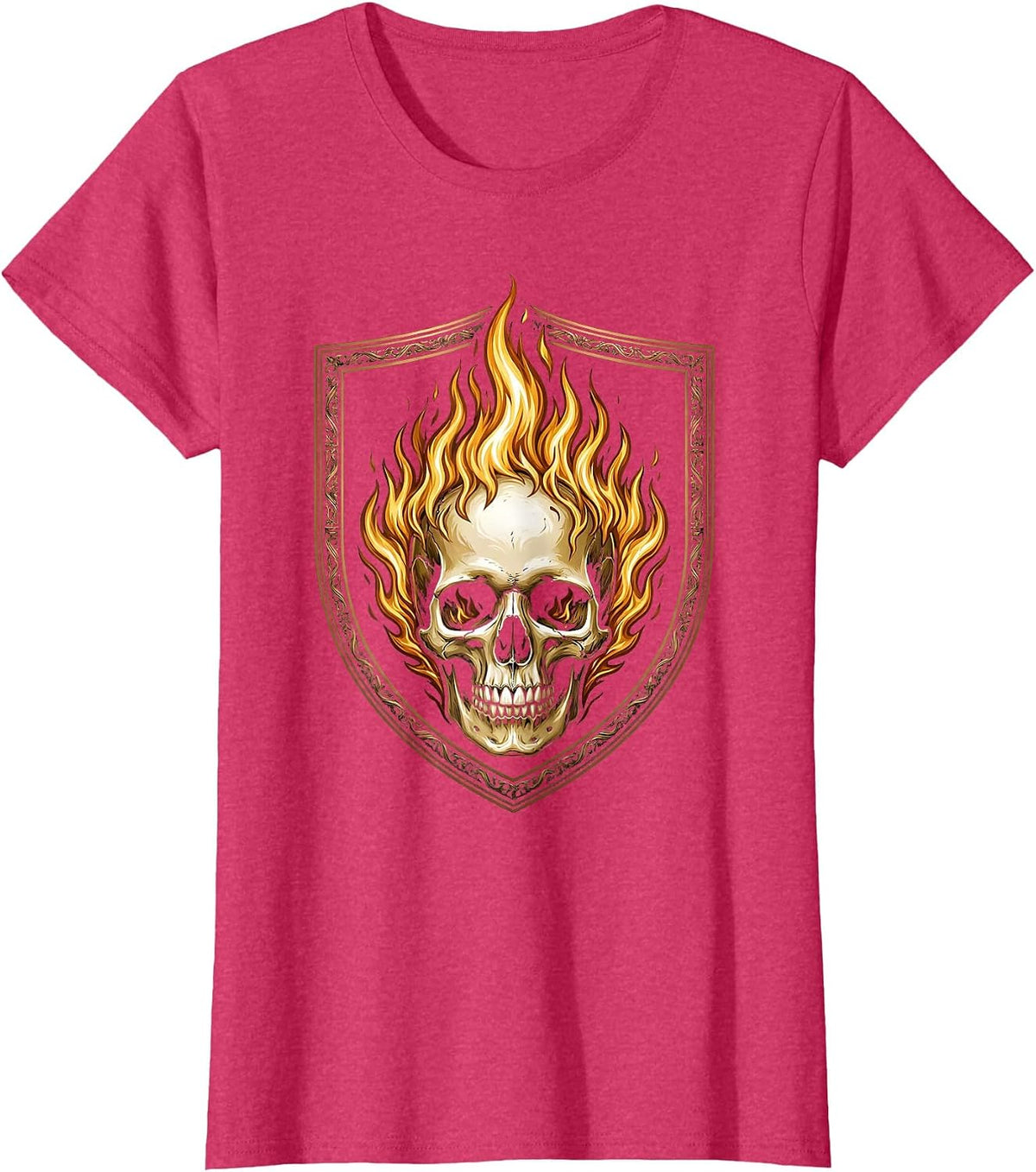Women's Flaming Skull Fire Engulfed Skull Graphic T-Shirt - Red Heather