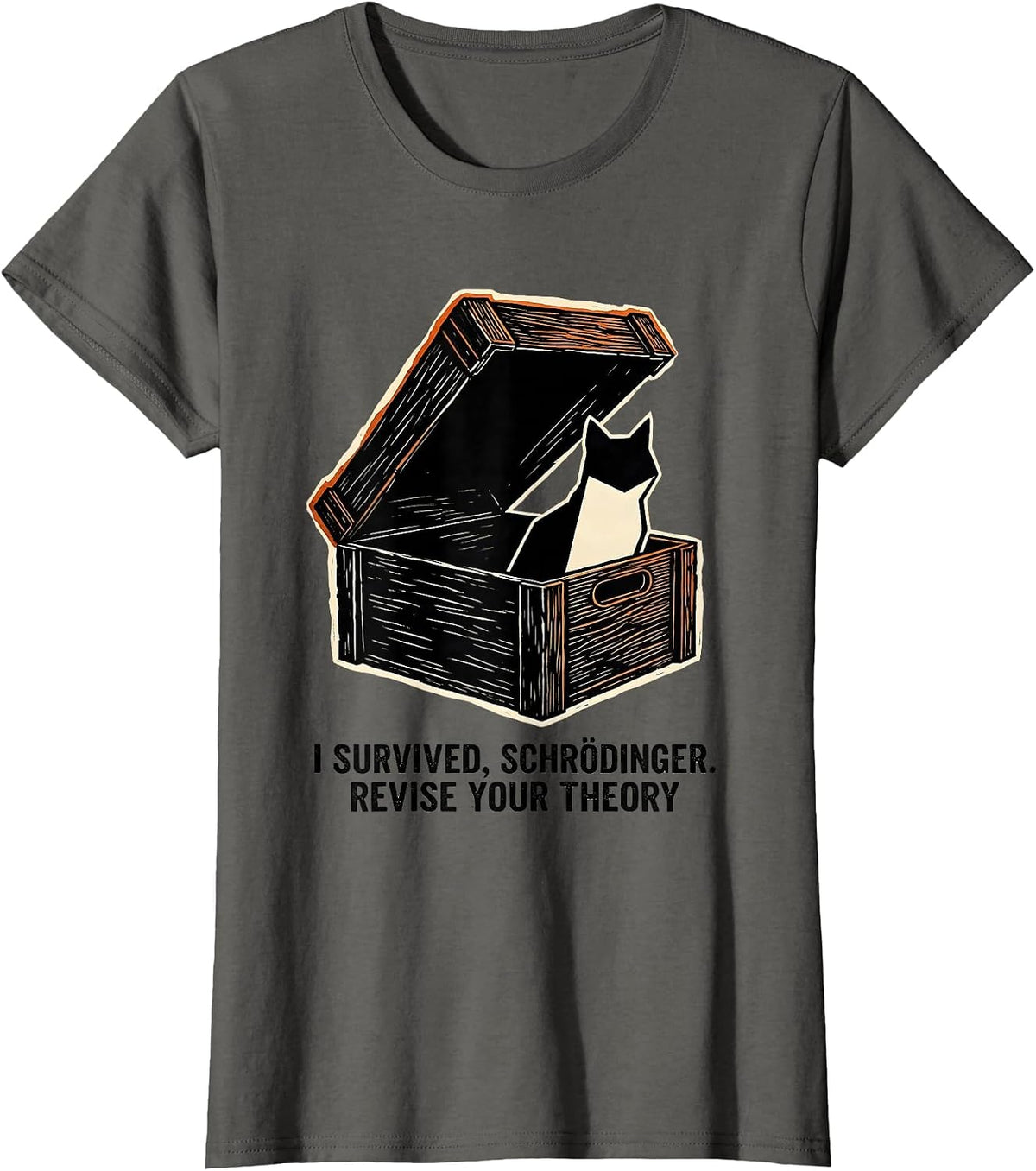 Women's I Survived, Schrödinger. Revise Your Theory Science Teacher T-Shirt - Asphalt Grey