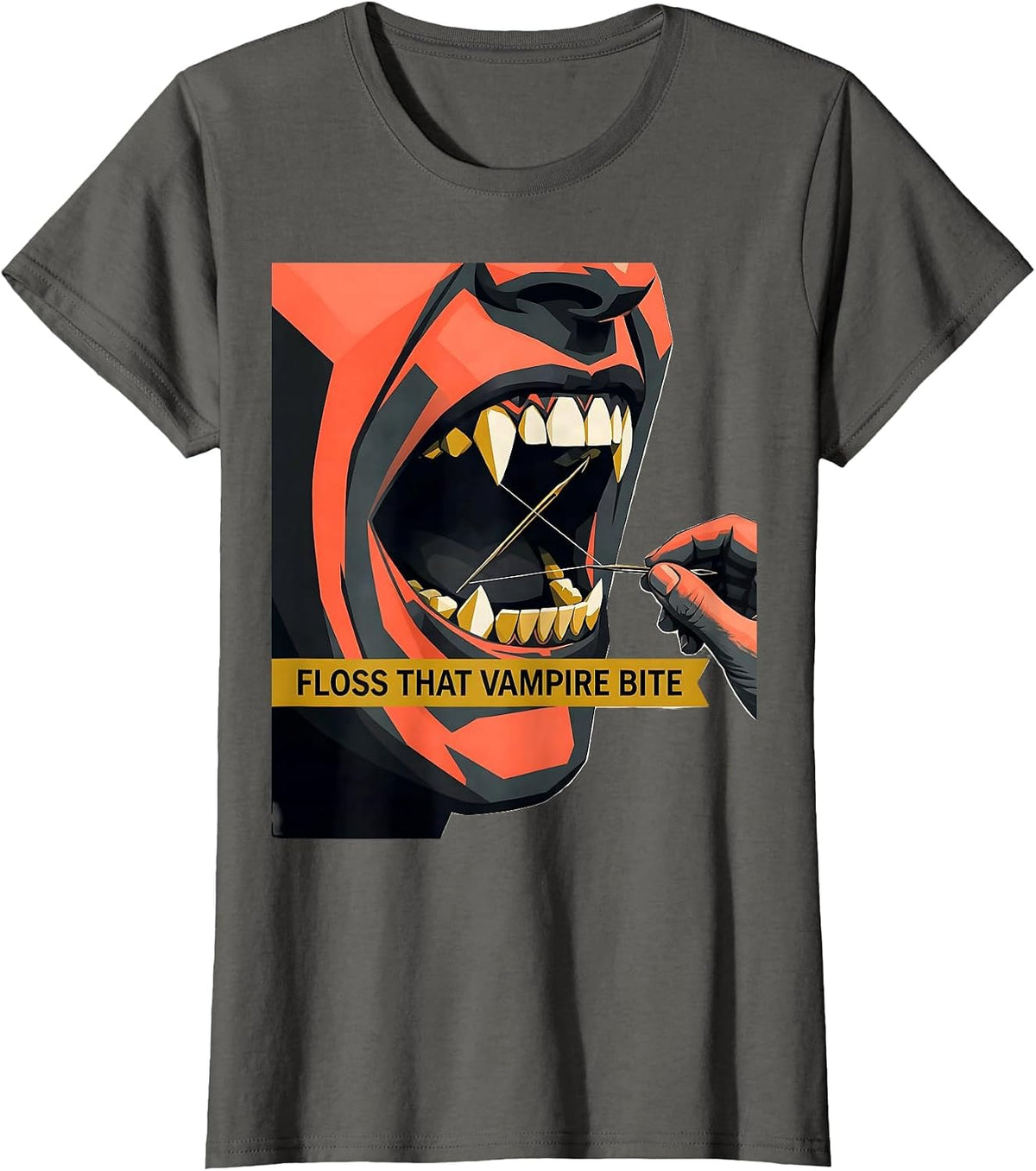 Women's Floss That Vampire Bite Midcentury Modern Dentist Halloween T-Shirt - Asphalt Grey