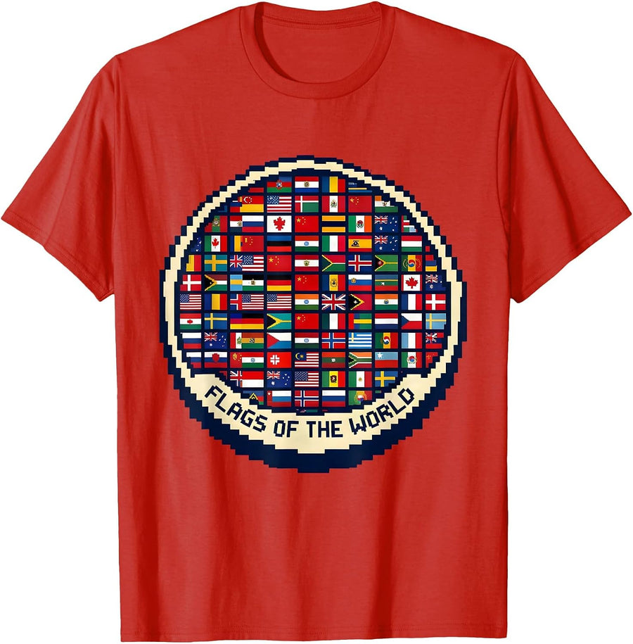 Men's Flags Of The World Pixel Art Geography Lover Gift T-Shirt - Red