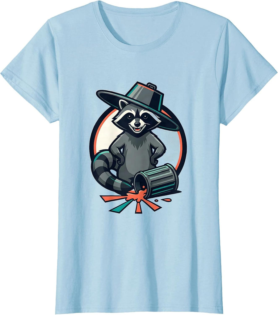 Women's Sealed Raccoon Badge Trashed Panda Funny Gag Gift T-Shirt - Baby Blue