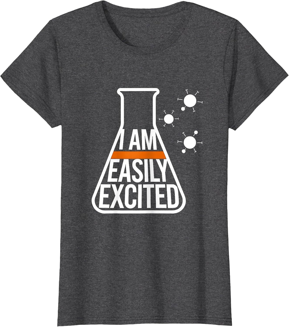 Women's I Am Easily Excited Brutalist Chemistry Nerd Humor Science T-Shirt - Dark Heather Grey
