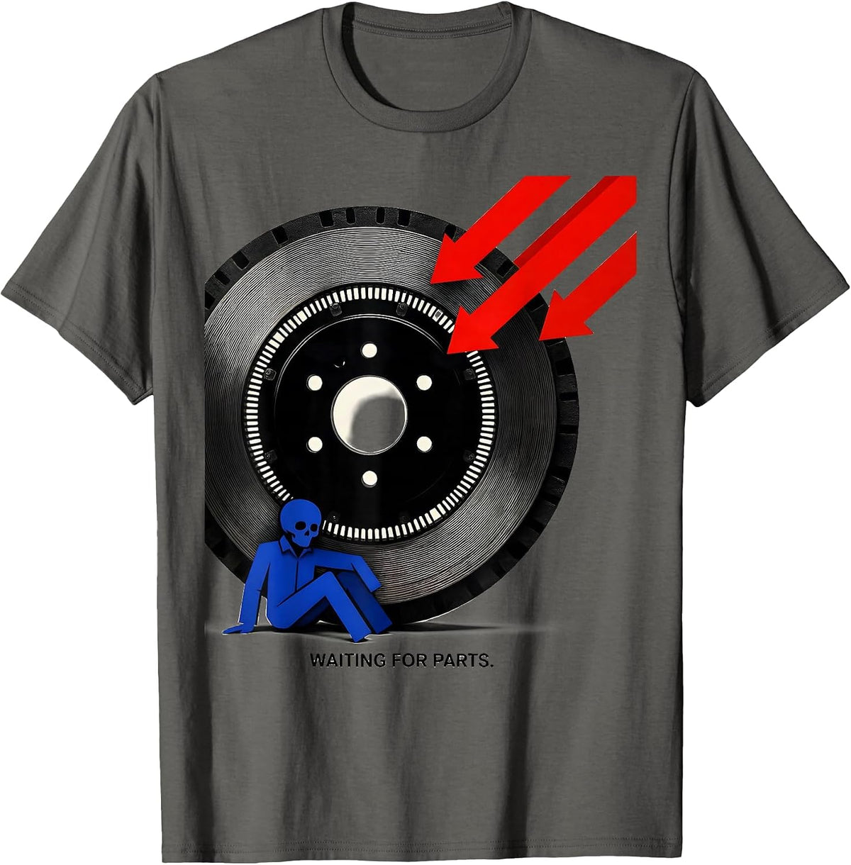 Men's Waiting For Parts Bauhaus Modernist Mechanic Skeleton Auto T-Shirt - Asphalt Grey