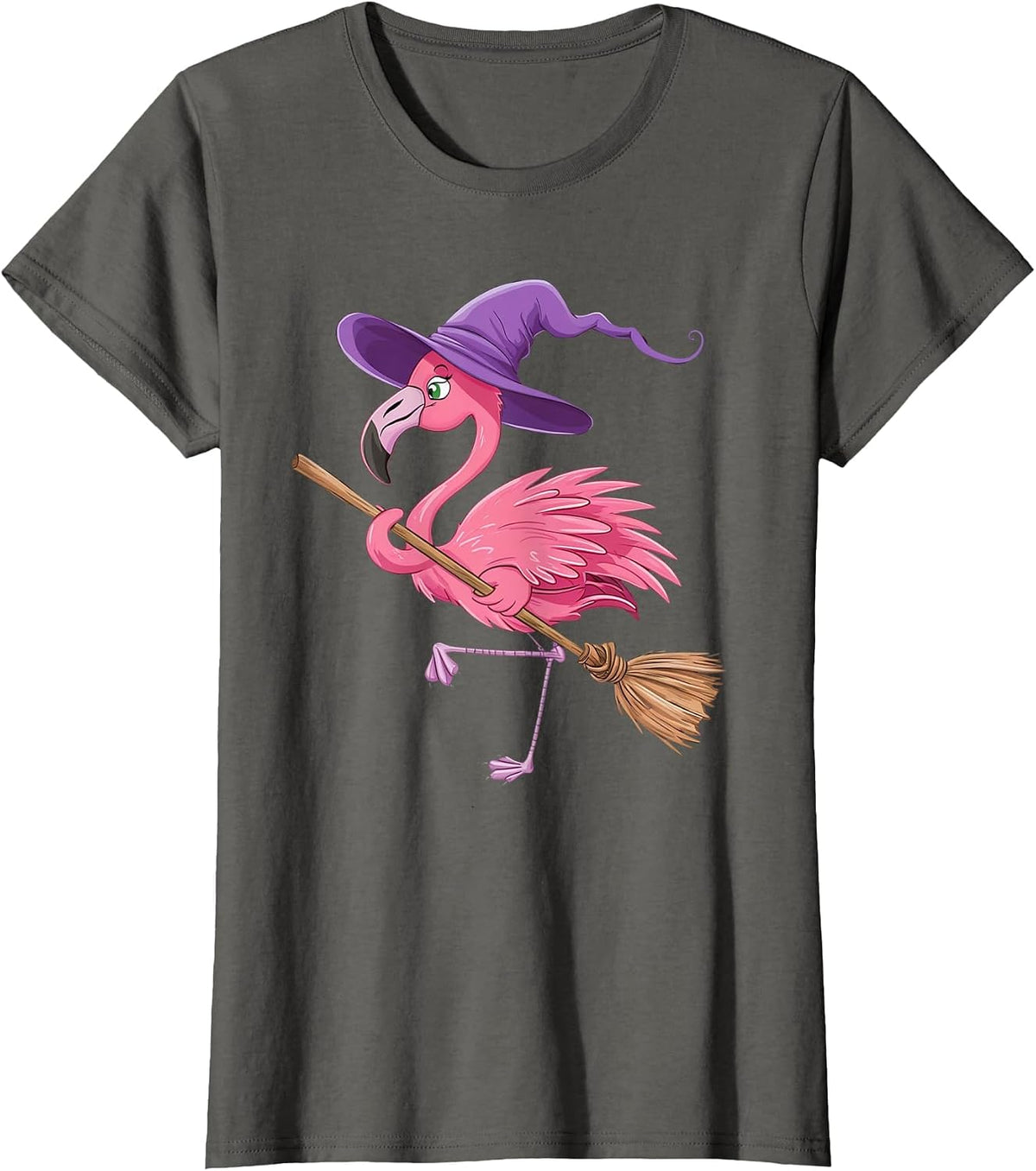Halloween Flamingo Witch Hats Scary Costumes Men Women Kids T-Shirt - Asphalt Grey