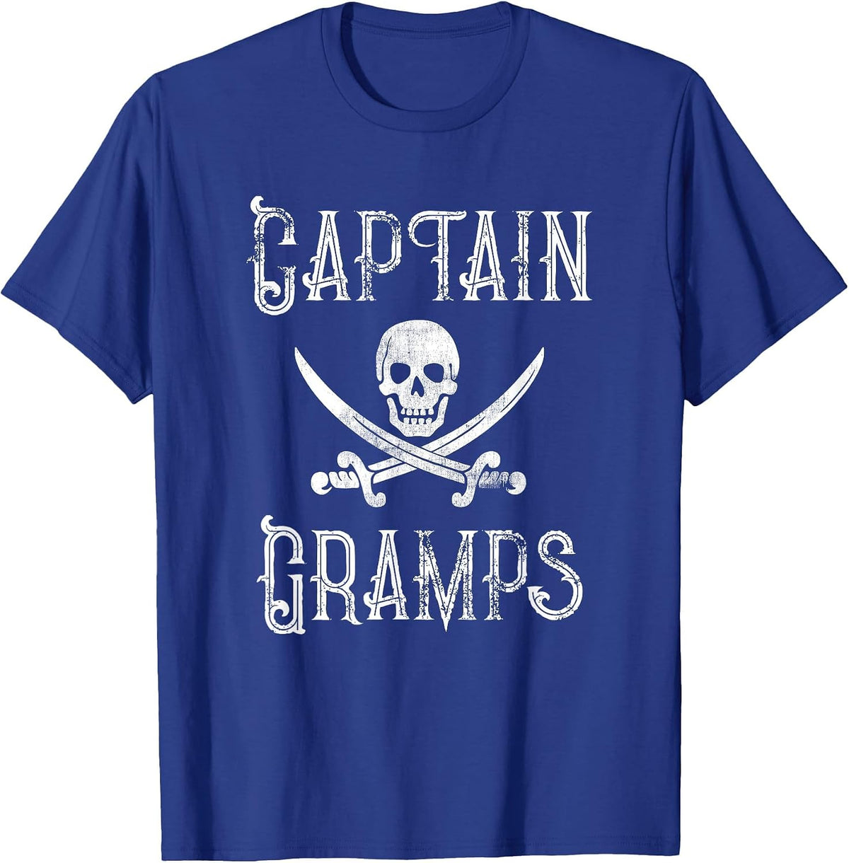 Captain Gramps Pirate Skull Crossed Swords Grandpa Name Fun T-Shirt - Royal Blue