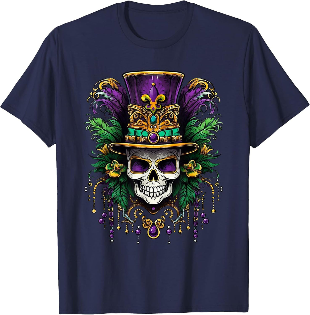Mardi Gras Costume Sugar Skull Carnival New Orleans Trip T-Shirt - Navy Blue