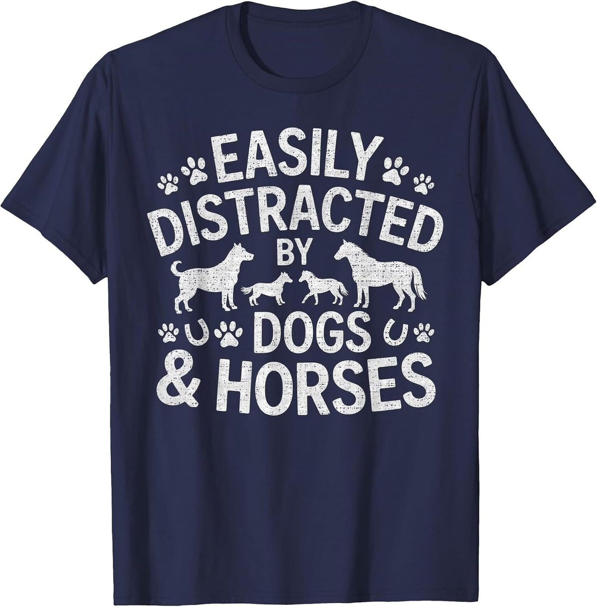 Easily Distracted By Dogs and Horses T-Shirt - Navy Blue