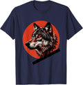 Wolf Silhouette Binary Code Digital Art Design T-Shirt - Navy Blue