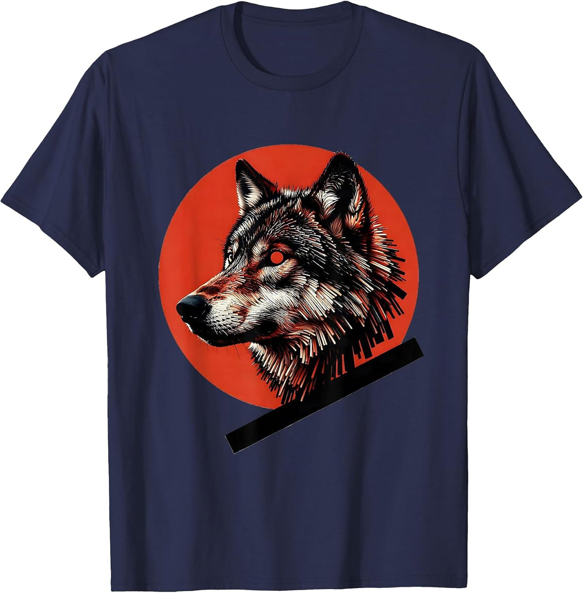 Wolf Silhouette Binary Code Digital Art Design T-Shirt - Navy Blue