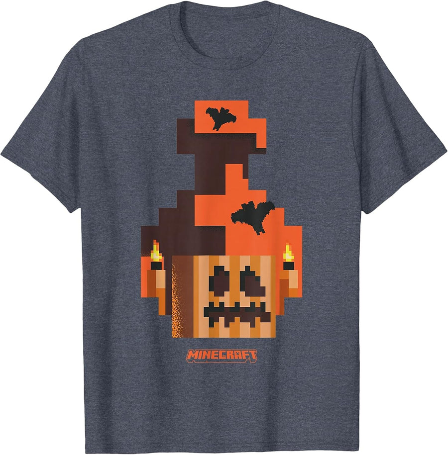 Minecraft Halloween Pumpkinhead Potion Bat Flight T-Shirt - Heather Blue