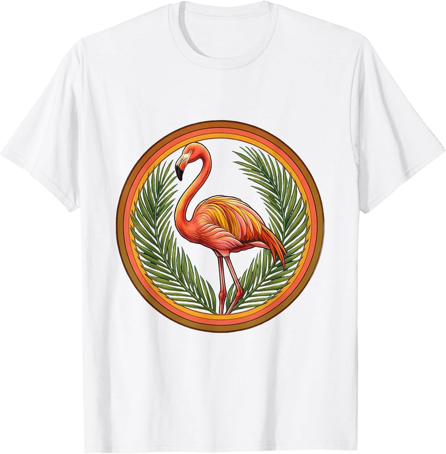 Tropical Flamingo Palm Leaves Hawaiian Design T-Shirt - White
