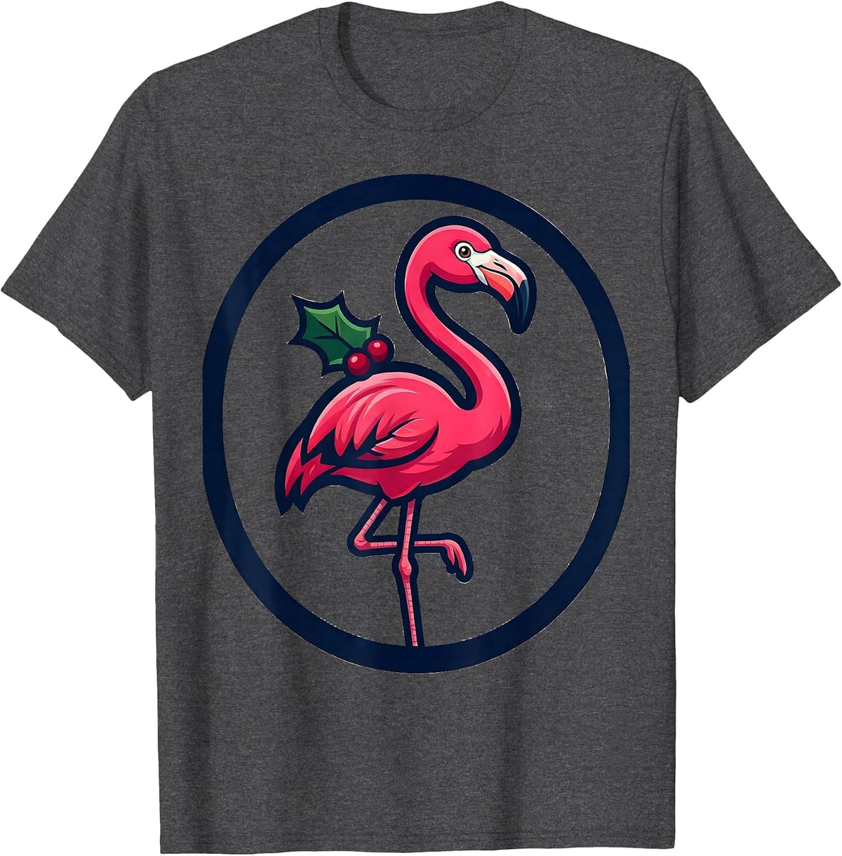 Men's Pink Flamingo Holiday Mascot Novelty Gift T-Shirt - Dark Heather Grey