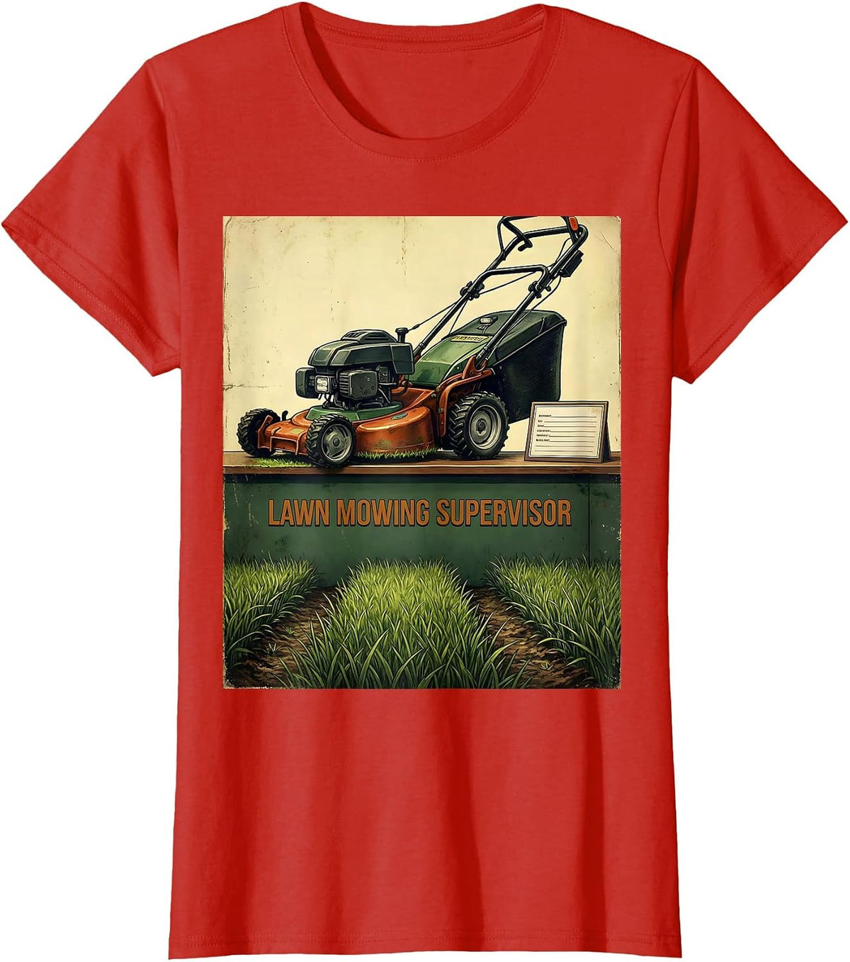 Women's Lawn Mowing Supervisor Vintage Funny Dad Gift T-Shirt - Red