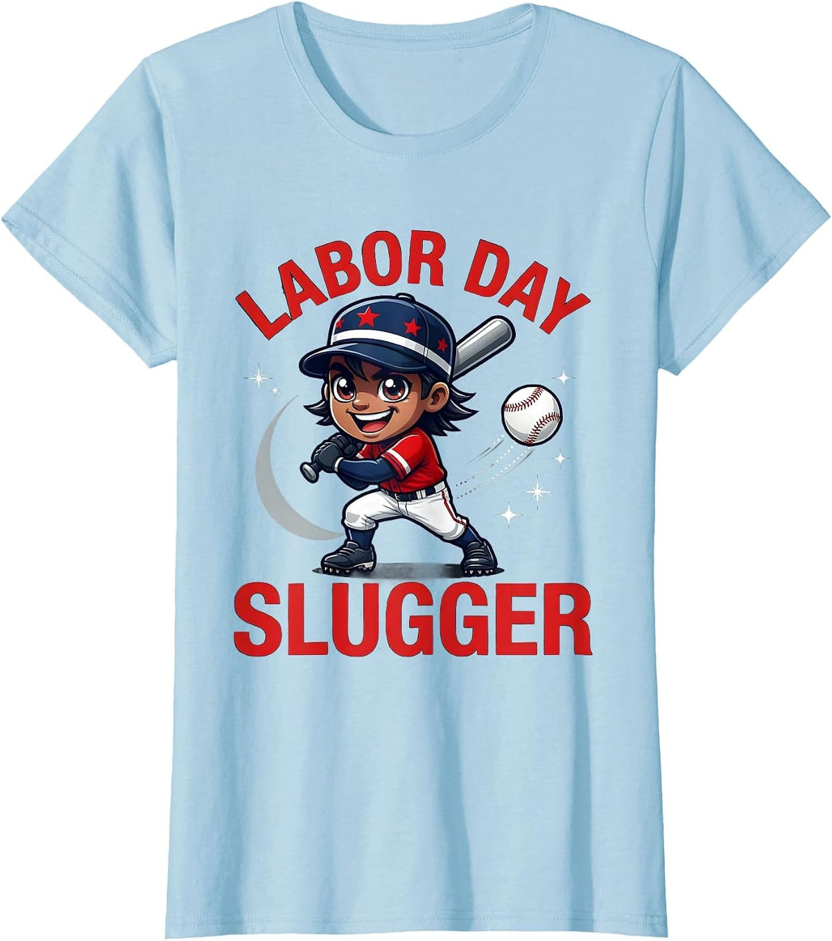 LABOR DAY SLUGGER Funny Baseball Player Fourth of July T-Shirt - Baby Blue