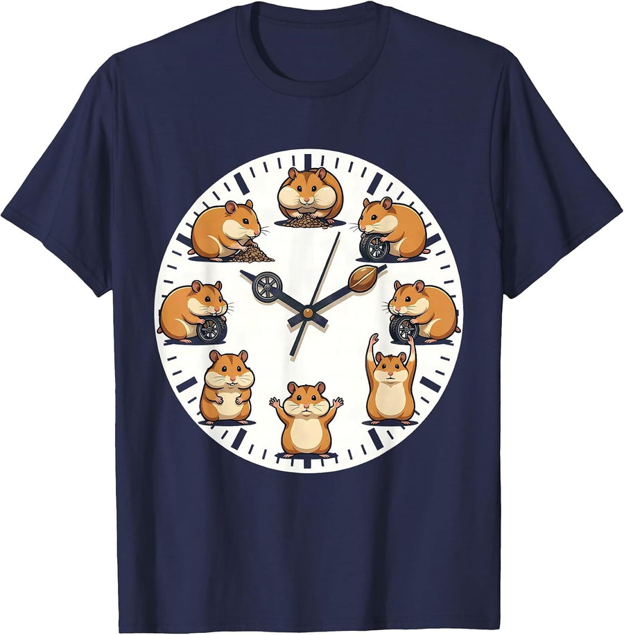 Hamster Wheel Clock Funny Pet Lover Meme Humor T-Shirt - Navy Blue