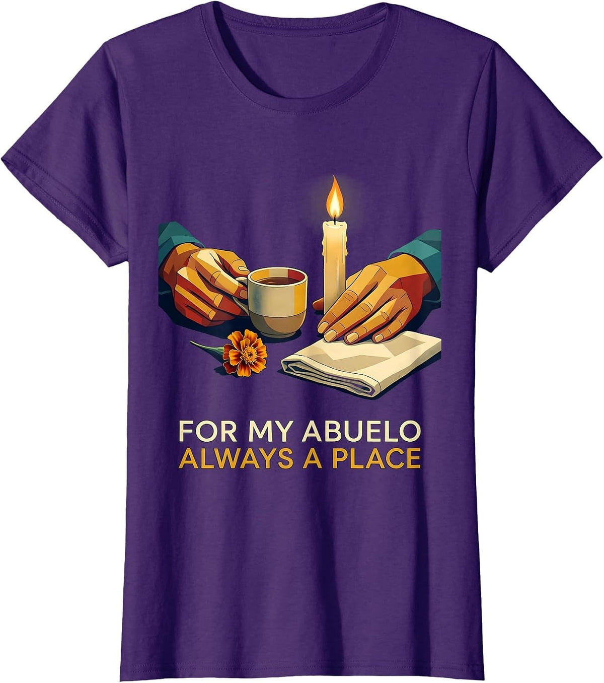 Women's For My Abuelo, Always A Place Midcentury Modern Gothic T-Shirt - Purple