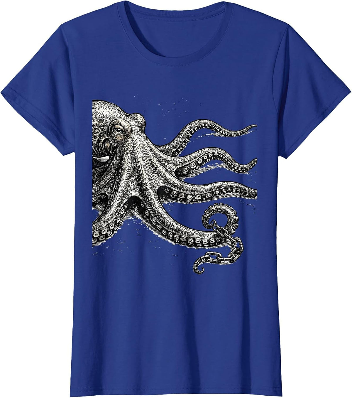 Women's Octopus Gentle Stretch Vintage Japanese Sea Creature Art T-Shirt - Royal Blue