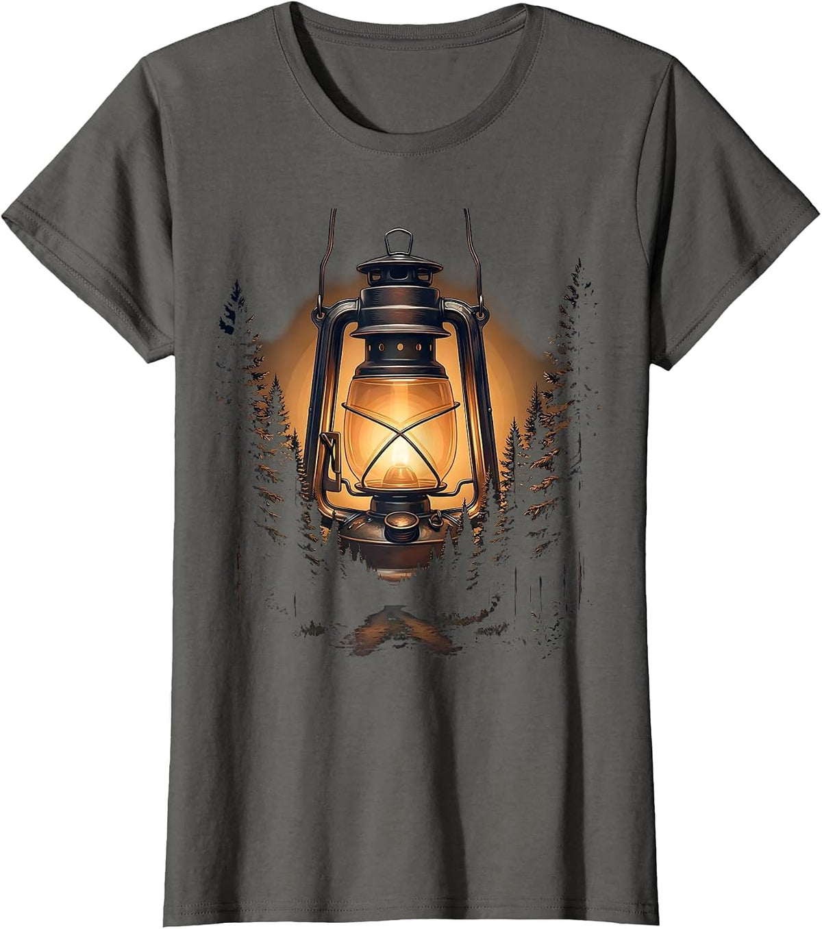 Women's Lantern Glow Dark Forest Path Faith Over Fear T-Shirt - Asphalt Grey