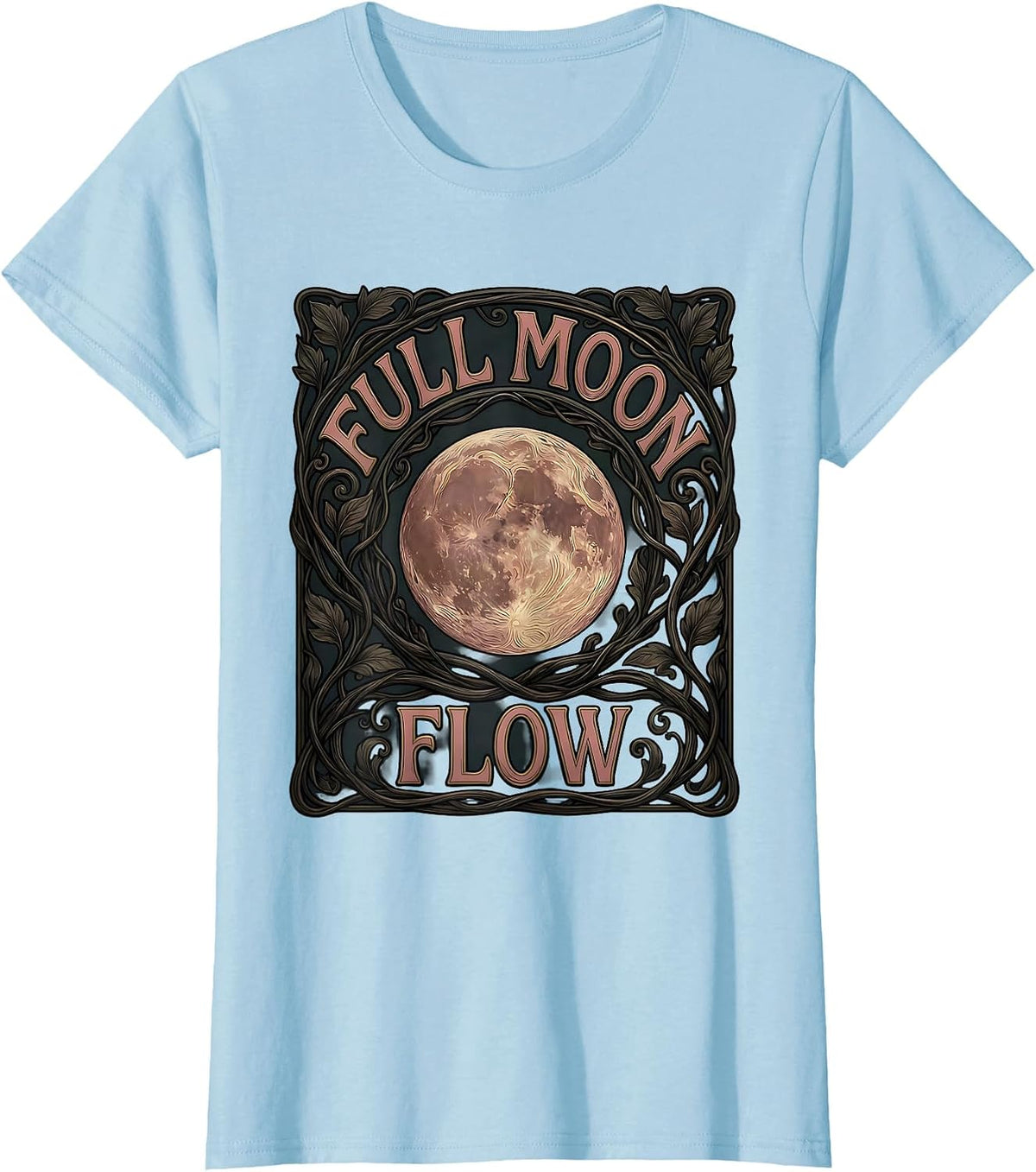 Full Moon Flow Art Nouveau Lunar Cycle Astrology T-Shirt - Baby Blue