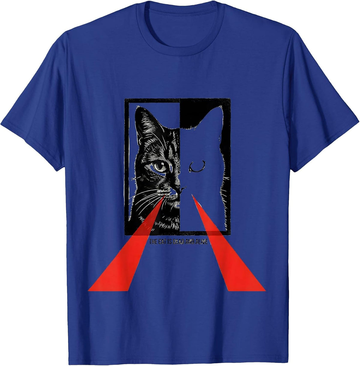 The Cat Is Dead And Alive Stencil Quantum Physics Humor T-Shirt - Royal Blue