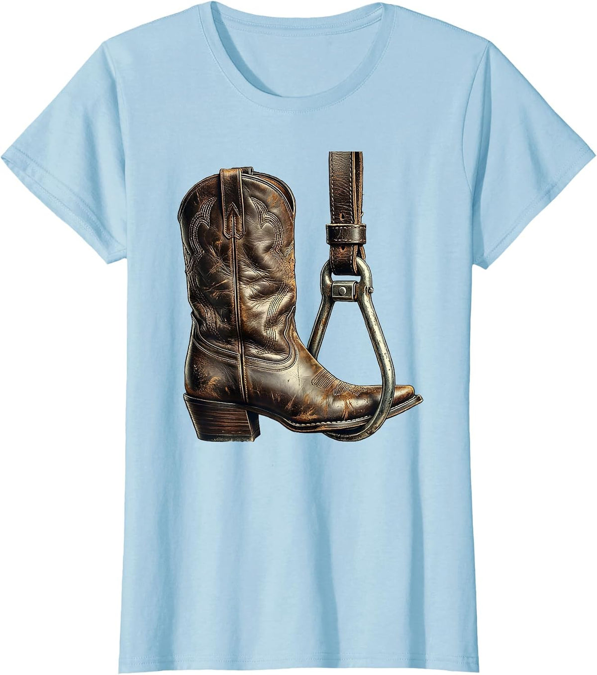 Cowgirl Boot Stirrup Western Riding Illustration T-Shirt - Baby Blue