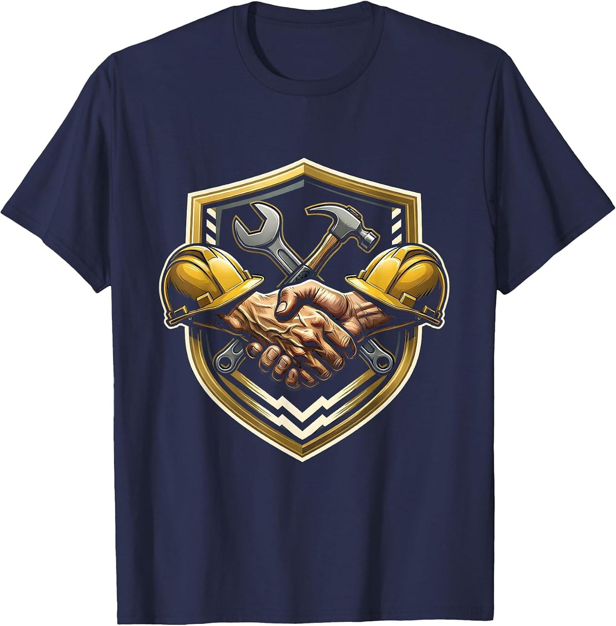 Blue Collar Handshake Work Site Graphic T-Shirt - Navy Blue