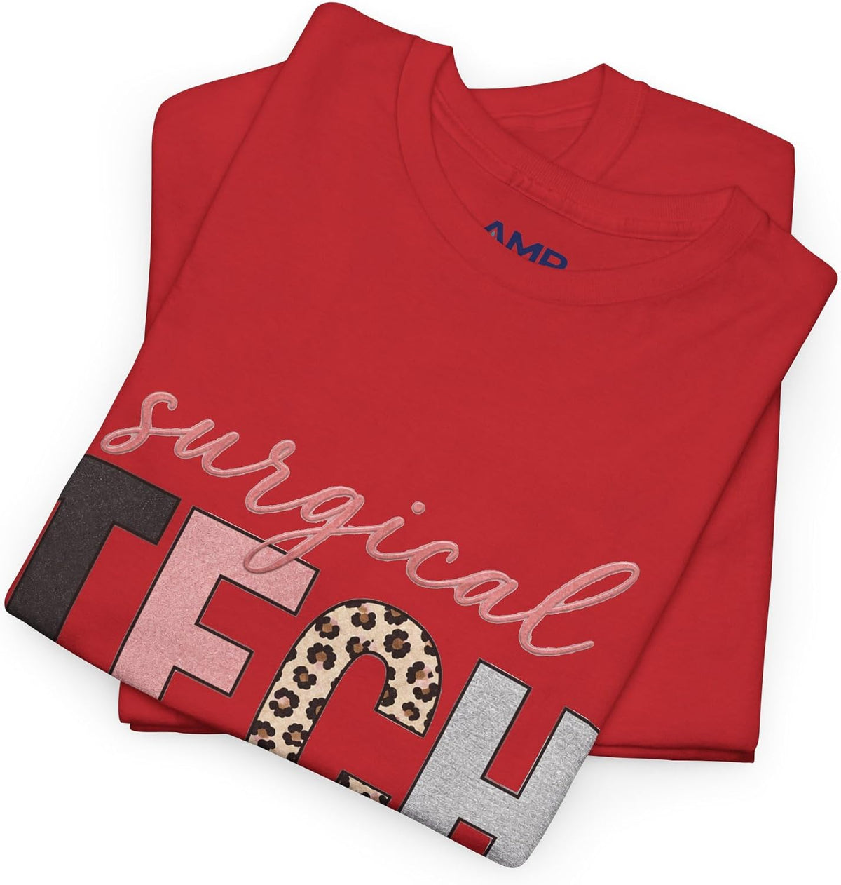 Surgical Tech Shirt for Women Pink Leopard Print Surgical Technologist Graphic Tee - Red