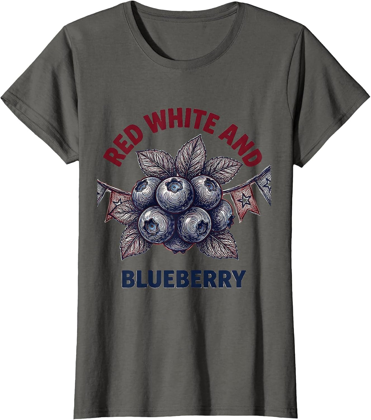 Women's Red White and Blueberry Patriotic Design T-Shirt - Asphalt Grey