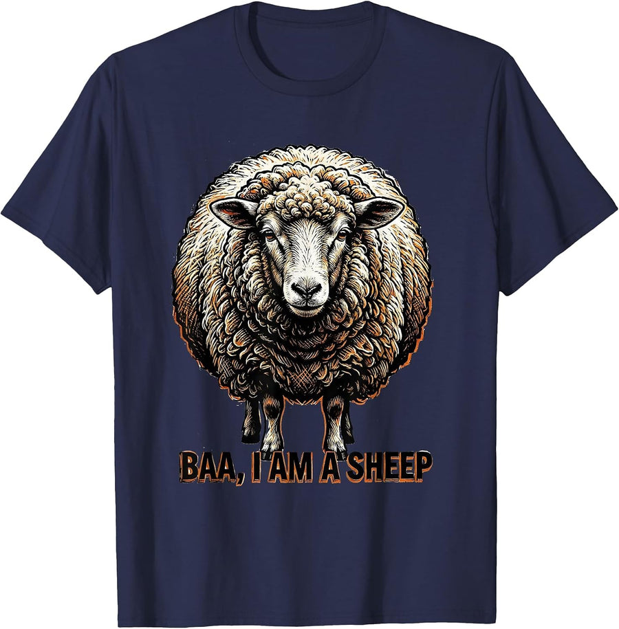 Baa I Am A Sheep Woodcut Engraving Sheep Halloween Costume T-Shirt - Navy Blue