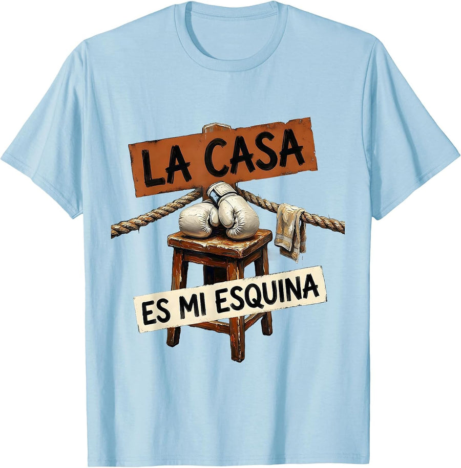Men's La Casa Es Mi Esquina Mexican Boxing Pride Polish Poster T-Shirt - Baby Blue