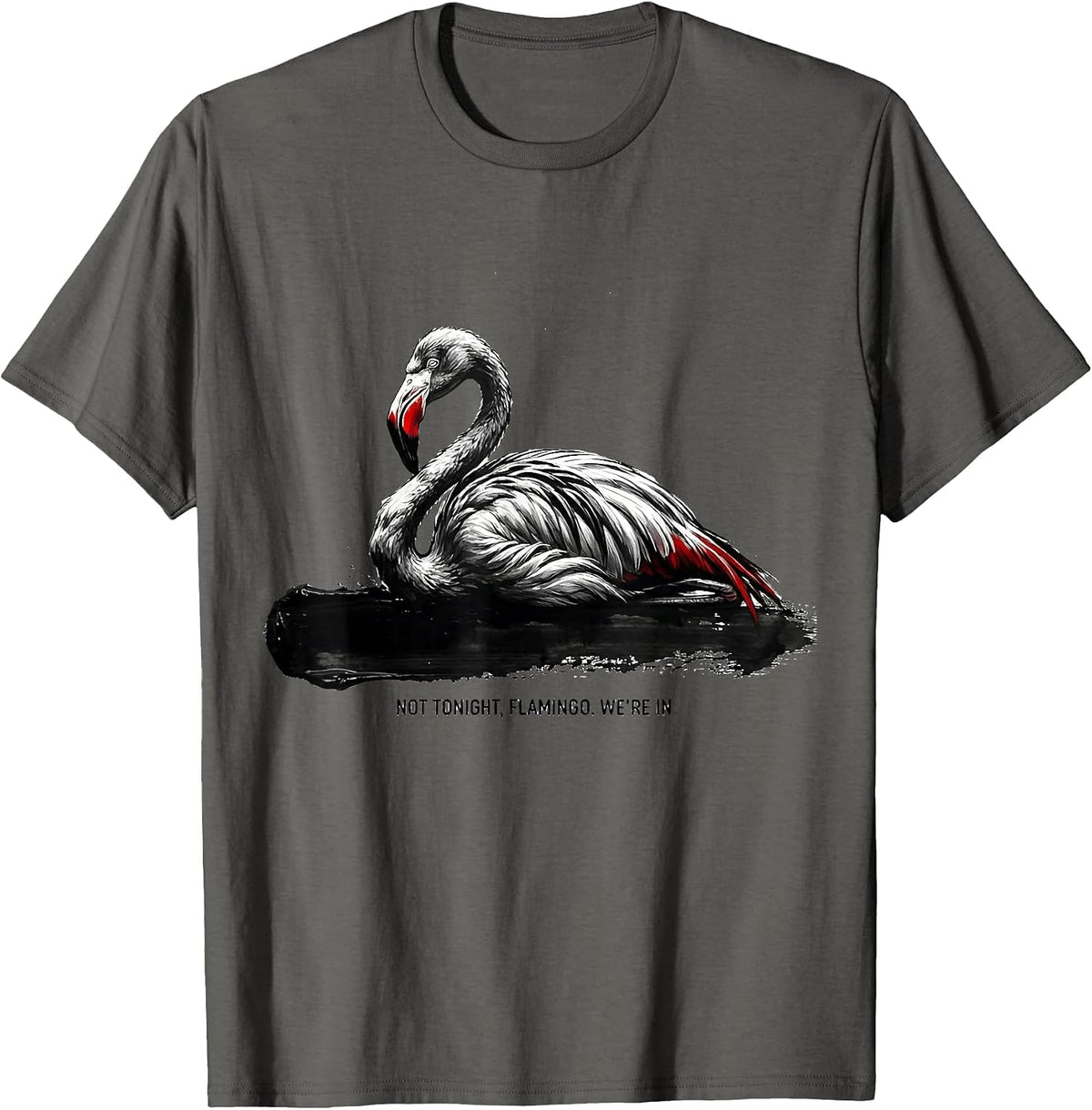 Men's Not Tonight Flamingo We're In Funny Animal Sleepshirt Pajama T-Shirt - Asphalt Grey