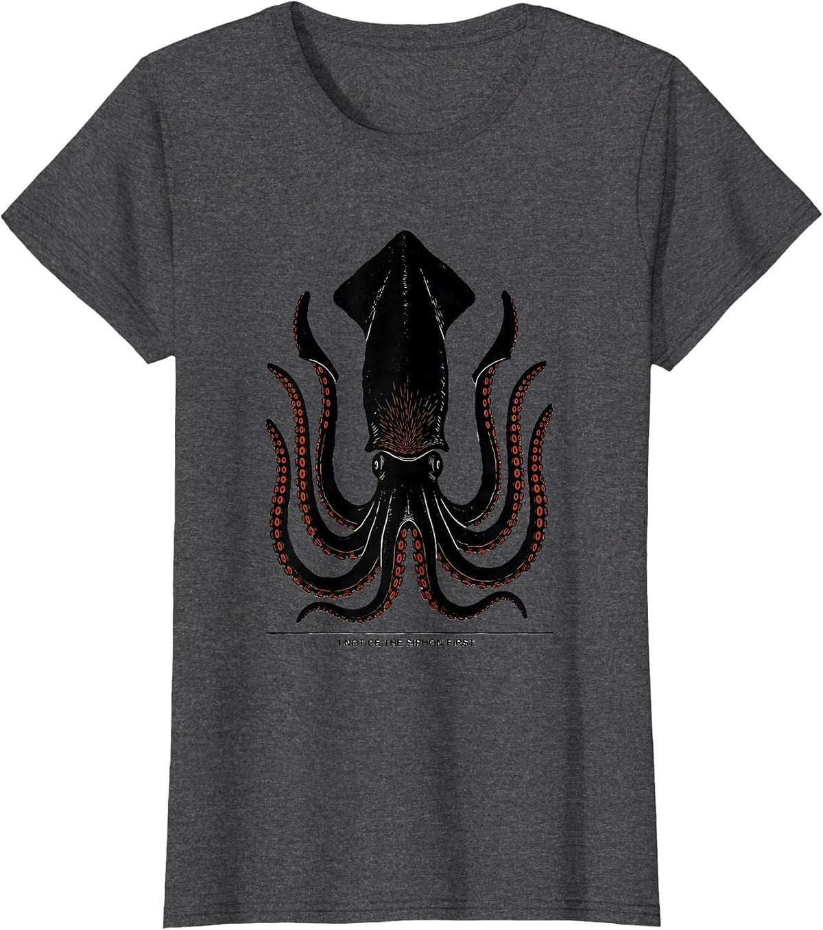 Women's I Notice The Siphon First Linocut Octopus Lover Gift T-Shirt - Dark Heather Grey