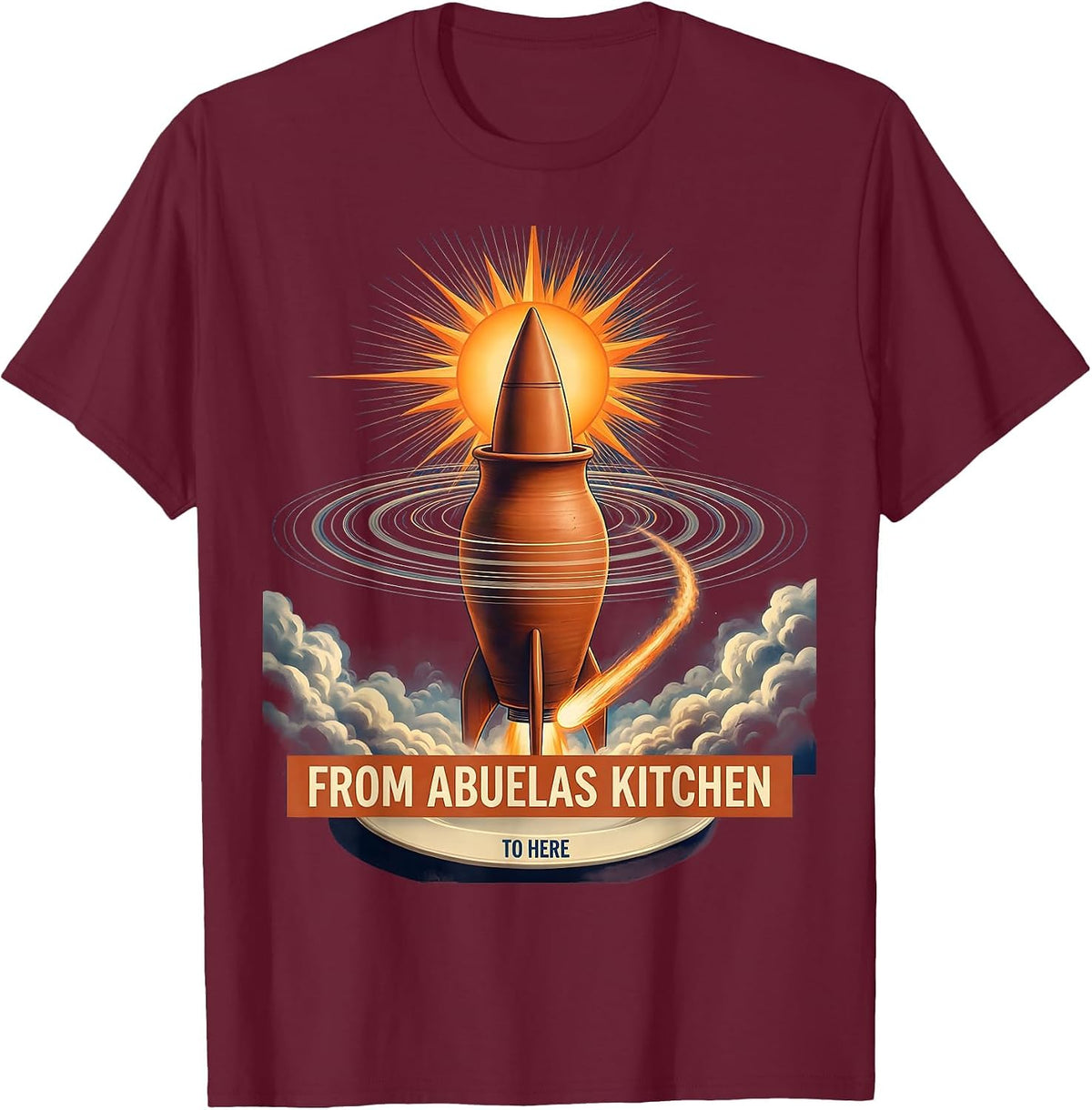 From Abuelas Kitchen To Here Mexican American Design T-Shirt - Burgundy