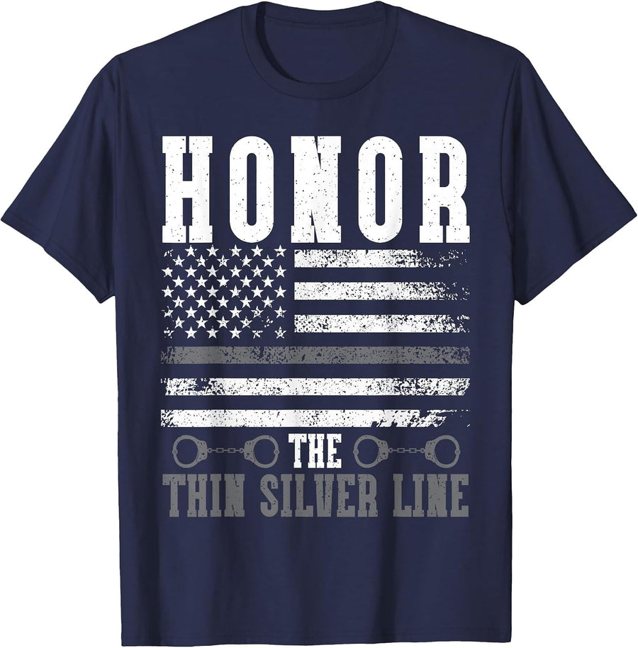 Correctional Officer Honor The Thin Silver Line T-Shirt - Navy Blue