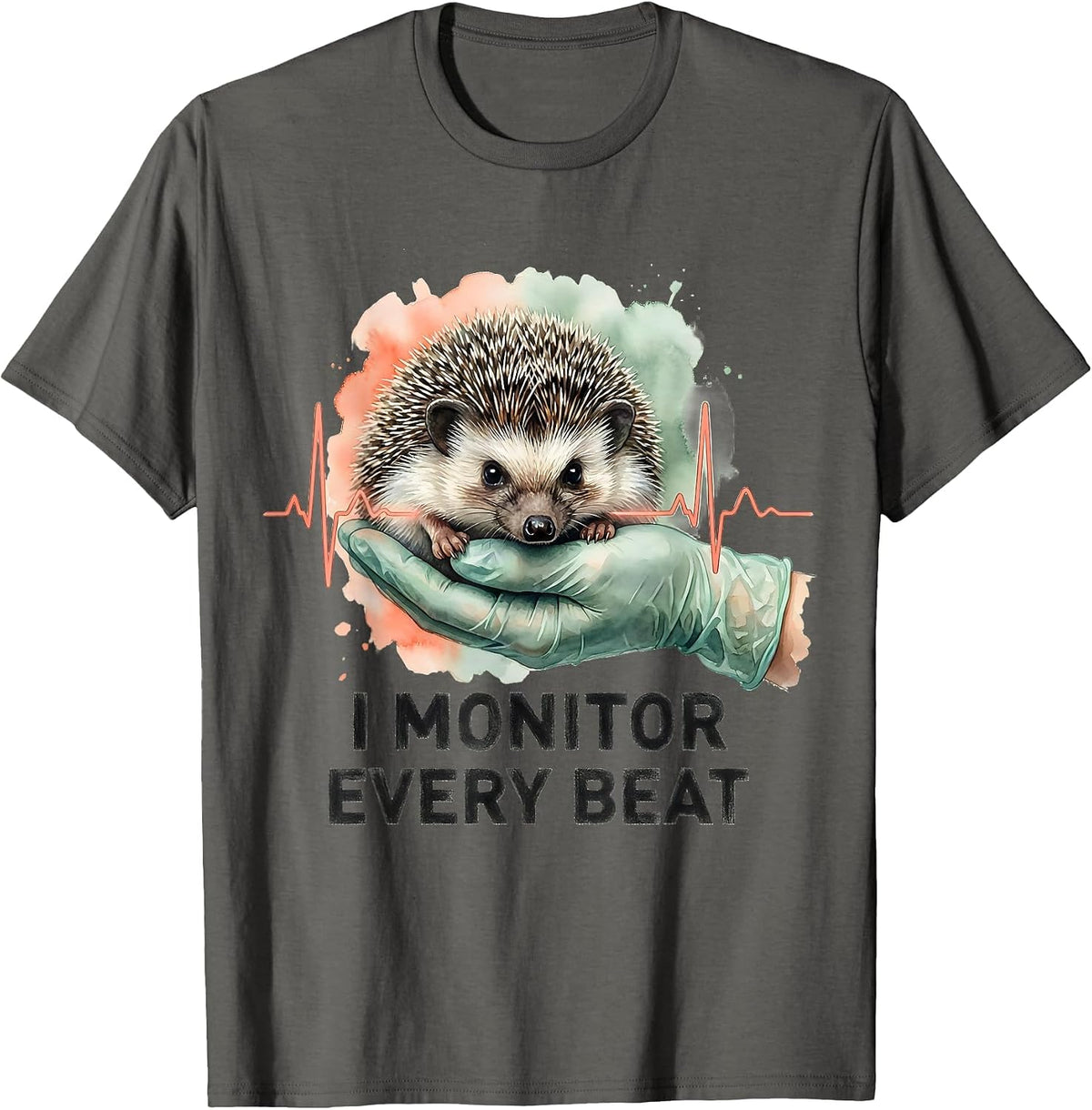 Men's I Monitor Every Beat Watercolor Vet Tech Veterinary Medicine T-Shirt - Asphalt Grey