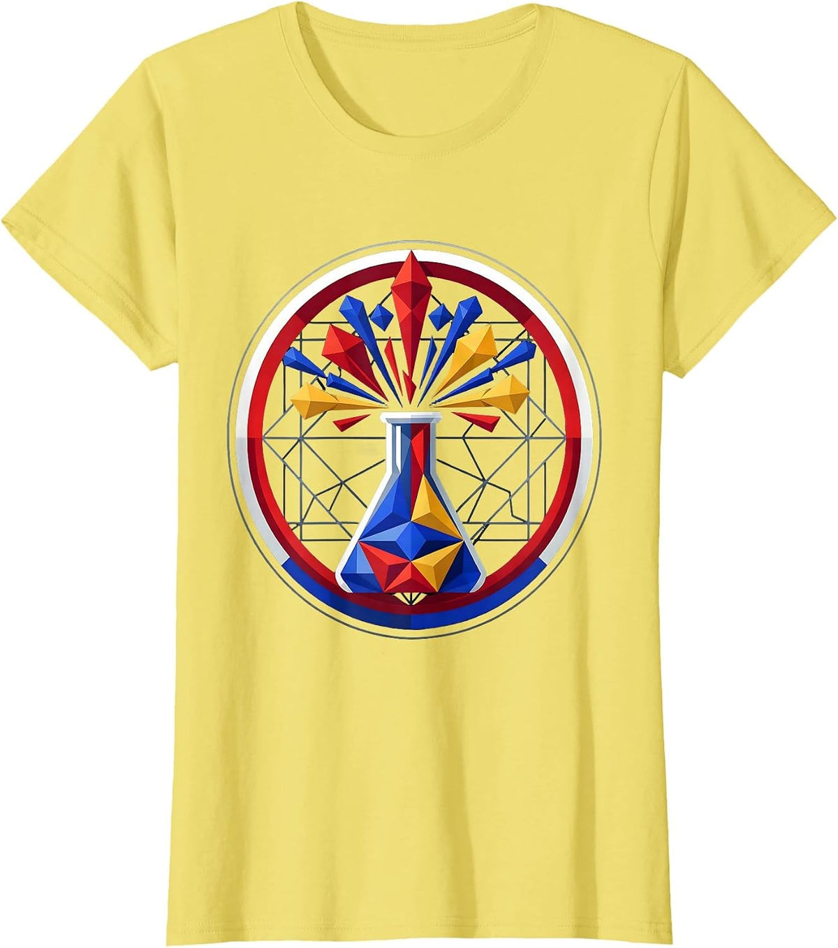 Science Teacher Colorful Chemical Explosion Beaker T-Shirt - Lemon Yellow