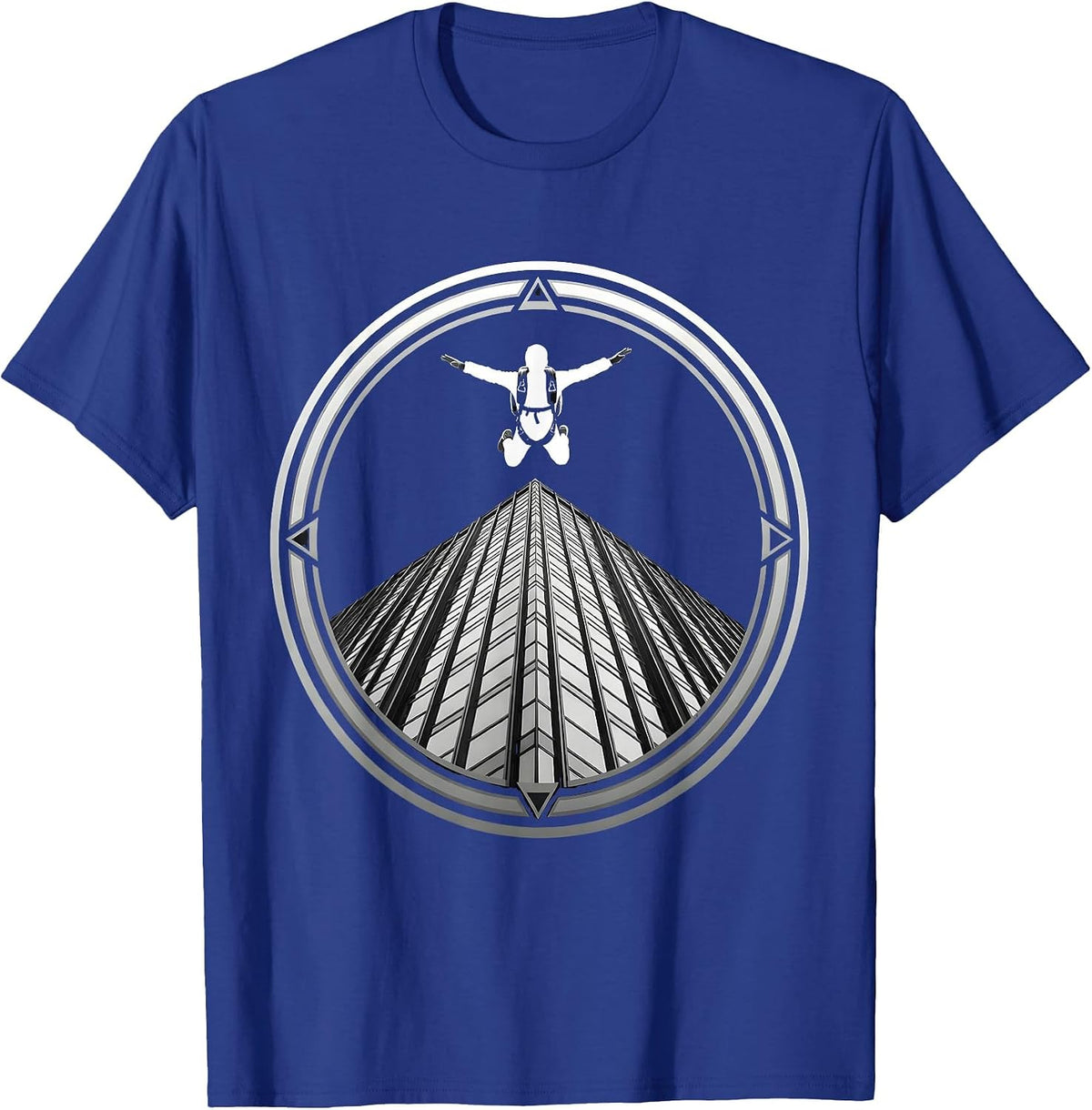 Base Jumper Rooftop Launch Skyscraper Graphic T-Shirt - Royal Blue