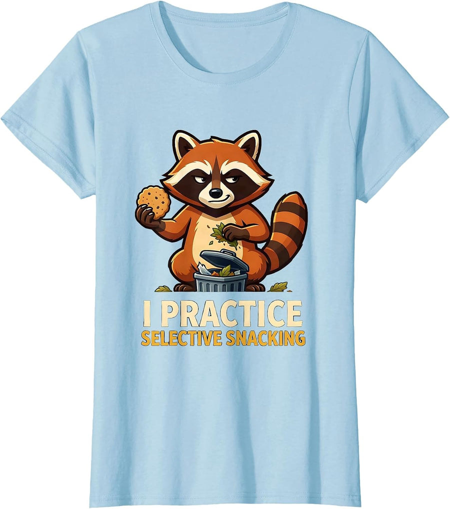 Women's I Practice Selective Snacking Funny Raccoon Meme Trash Panda T-Shirt - Baby Blue