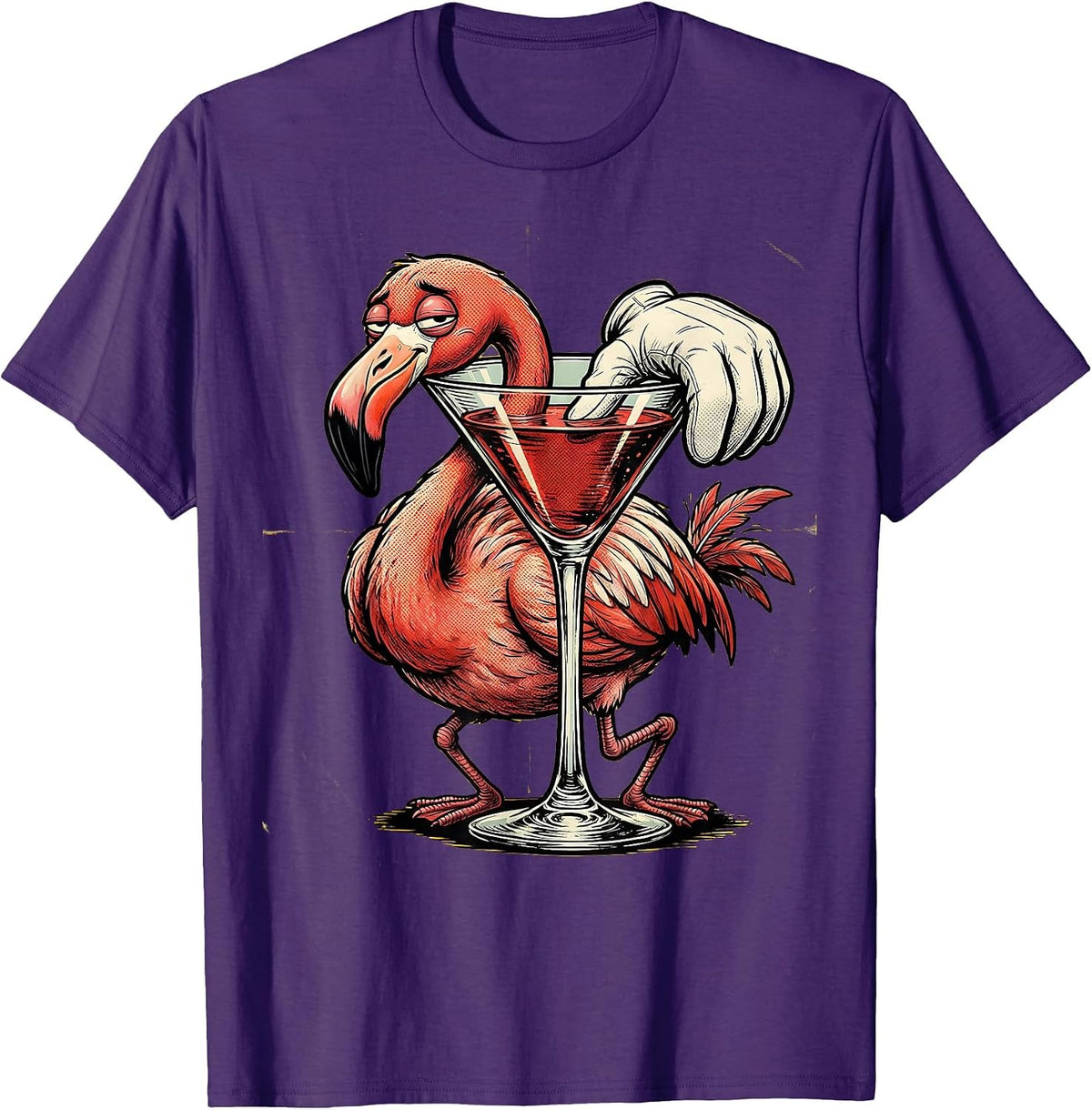 Tired Flamingo Cocktail Glass Funny Drinking T-Shirt - Purple